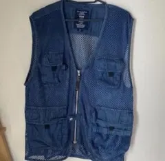 フィッシングベスト メッシュ デニム風 多機能 アウトドア　メンズLLサイズ