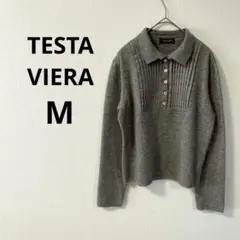 【TESTA VIERA】襟付きニット M グレー カシミア100% 日本製