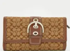 美品 COACH シグネチャー長財布 ベルトデザイン 上品ブラウン