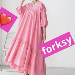 forksy♡オーバーデザインワンピース　ピンク