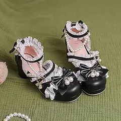 新品未使用品　フリル、パール付きロリータ靴　24.5cm