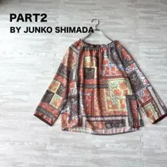 1 美品 ジュンコシマダ 花柄 ペイズリー 総柄 ギャザー ブラウス 13Rのサムネイル