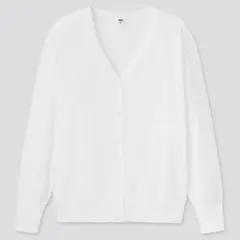 UNIQLO UVカット スーピマコットン Vネックカーディガン ホワイト L