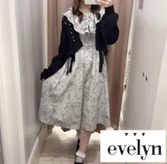 evelyn 花柄シャーリングOP ワンピース　アイスグレー