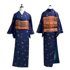 着物のみ　型染小紋/裄65丈158 茄子紺　c29