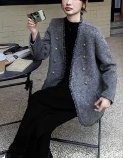 新品タグ付き☆SPICA GLOW Vネック フリンジジャケット コート グレー