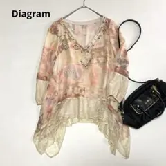 Diagramパッチワークフラワートップ　シルク　ヘム・Ａライン　ビジューレース