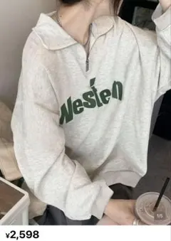 SHEIN ロゴ ハーフジップ スウェット アイボリー