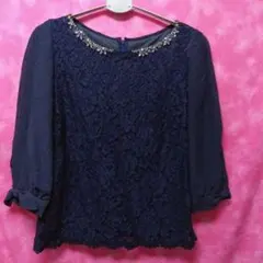 ❇️アプワイザーリッシェMスーパーセール品‼️七分袖ブラウス青¥4200↓