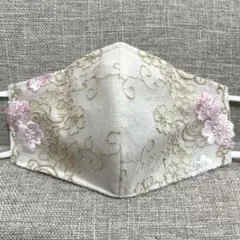 M75★ベビーピンク★チュール★お花✿刺繍レース★ハンドメイドマスク M77☆さくらいろ☆チュール☆お花✿刺繍レース☆ハンドメイドマスク