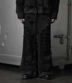 [GRANCY] スウェットドッキングデザインダメージバギーデニムパンツ