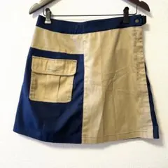 コロンビア ゴルフウェア 巻きスカート L 古着 レディース 紺 ベージュ 美品