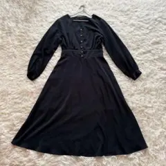 Vis 長袖ワンピース F フレア ロング丈 金ボタン Aライン ジュン 可愛い