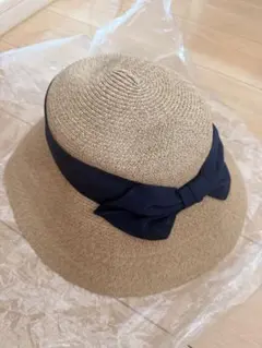 override ベージュ ネイビー リボン ハット 56cm