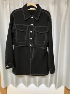 SLY ブラック クロップドジャケットスカート　ホワイトステッチ　セットアップ