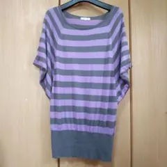 any FAM ドルマンスリーブカットソー ボーダー紫 ゆったりのサムネイル