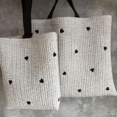 レッスンバック シューズ袋 ヌビ グレー 韓国生地 ハート ハンドメイド