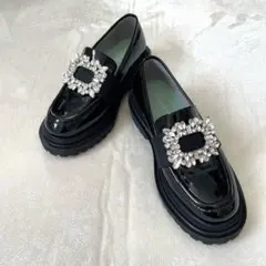 美品★オリエンタルトラフィック ビジュー厚底ローファーブラック 22.5