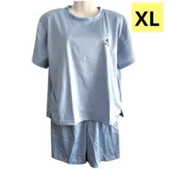 パジャマ　上下セット　ブルー　半袖　ハーフパンツ　レディース　XL 夏　シンプル