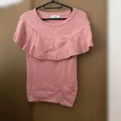 Noela 半袖 リブニット フリル ピンクのサムネイル