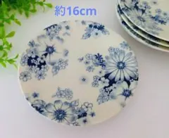 5枚組　花集い　藍花取り皿　ケーキ皿　有古窯　約16.5cm　可愛く上品なお皿のサムネイル