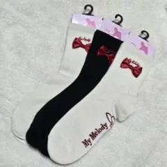 サンリオ サンリオキャラクターズ 靴下 ソックス リボン 白 黒 ホワイト