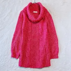 コルザ　長袖タートルネック　ニット　チュニック　ケーブル編み　ざっくり　春秋冬