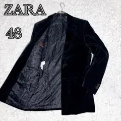 ZARA スペイン製 ベロア テーラードジャケット 黒 48 M ベルベット