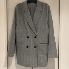 GUグレー チェック柄 ダブルブレストジャケット