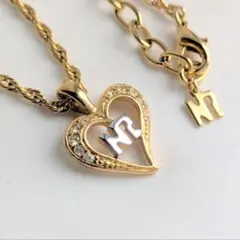 新品未使用　NINA RICCI　ハート ネックレス　NR ロゴ　ラインストーン