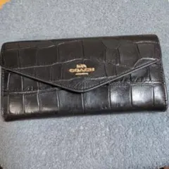 COACH 長財布 ブラック クロコ型押し