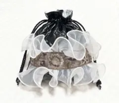 大人可愛い　インド刺繍巾着　ハンドメイド　ヌビ巾着　ブラック　巾着ポーチ　ポーチ