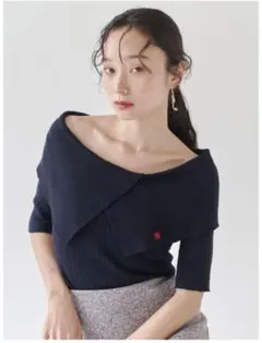 ラグナムーン　ポロコラボ　アシメカラーネックリブニットプルオーバー