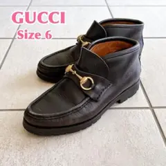 【匿名配送】GUCCI グッチ　希少ビットローファー風ミドルブーツ 黒金革　6