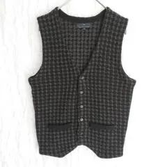 トランスコンチネンツ ニットベスト 千鳥格子 前ボタン ブラック S トラッド