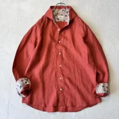 ジャンネット｜美品 リネン カッタウェイシャツ ヴィンチフィット 裏地花柄 43のサムネイル