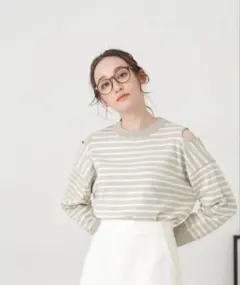 【美品】NANO universe ショルダースリット ボーダーニット