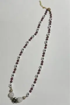 ハンドメイドビーズアクセサリーネックレスゴールドレッド