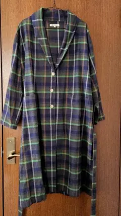 ベルト付きチェックロングコート　LL