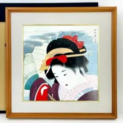 美人画 額装 日本画 扇子を持つ女性 - メルカリ