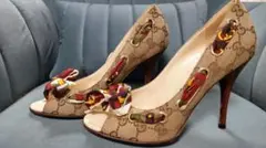 ★GUCCI★スカーフリボン オープントゥハイヒール