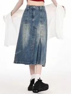 SHEIN ロングデニムスカート S ミドル丈 ウォッシュ加工