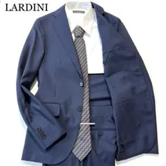 極美品>LARDINI ネイビー ダブル スーツ ブートニエール サイズ46