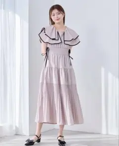 AnMILLE タック襟ラッフルプリーツOP
