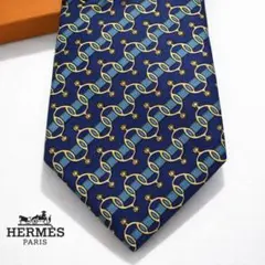 ✨HERMES✨　エルメス　ファソネ　H柄 ブルー　ネクタイ