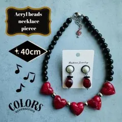 アクリルハートのネックレス&ピアスのセット♡赤いハート