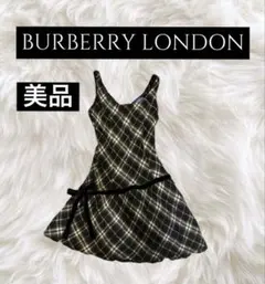 バーバリー　ブルーレーベル　黒　チェック　ウール　ワンピース　38