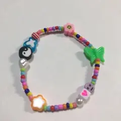 104 ハンドメイド ブレスレット 花 陰陽 ハート 蝶 パール ビーズ 派手