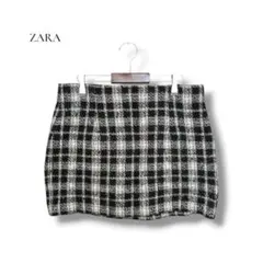 ザラ ZARA ツイード チェック ミニスカート L モノトーン グレー 秋冬