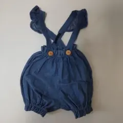 かぼちゃパンツ　70-80　デニムブルー フリル付きロンパース